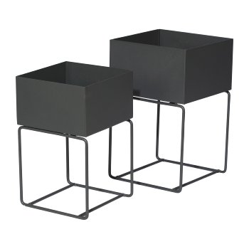 Metal Planter On Stand 2Pcs Set Ambiente, 25x40 / 22x35 cm, Grey