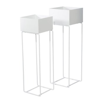 Metal Planter On Stand 2Pcs Set Ambiente, 25x80 / 22x75 cm, White