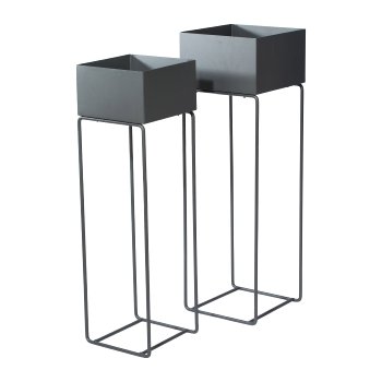 Metal Planter On Stand 2Pcs Set Ambiente, 25x80 / 22x75 cm, Grey