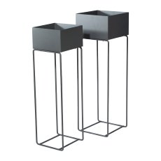 Metal Planter On Stand 2Pcs Set Ambiente, 25x80 / 22x75 cm, Grey