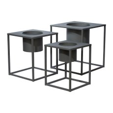 Metall Pflanzgefäß im Gestell 3erSet AMBIENTE, 45x50 / 38x45 / 32x40cm, grau