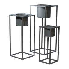 Metall Pflanzgefäß im Gestell 3erSet AMBIENTE, 37x90 / 32x75 / 24x60cm, grau