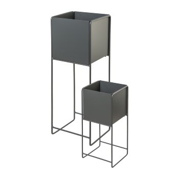 Metal Planter On Frame Braga set of 2, 15x15x45/20x20x70 cm, Grey