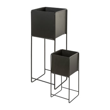 Metal Planter On Frame Braga set of 2, 15x15x45/20x20x70 cm, Black