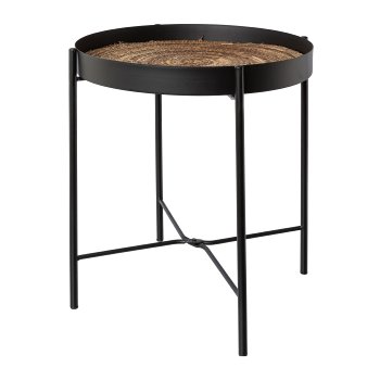 Metal Side Table with Natural Inlay, 40x40x45cm, Black