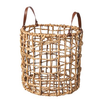 Bananenblatt Korb 3erSet m.Lederhenkel, 41x41x38/34x34x34/27x27x28cm,