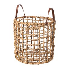 Bananenblatt Korb 3erSet m.Lederhenkel, 41x41x38/34x34x34/27x27x28cm,