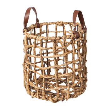 Bananenblatt Korb 3erSet m.Lederhenkel, 41x41x38/34x34x34/27x27x28cm,