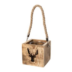 Wood Nature Lantern Stag Head with Glass, 11x11x10/35cm, Nature