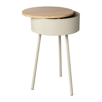 Metal Side Table with Wooden Cover Trelleborg, 32x32x50cm, Cream