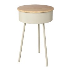 Metal Side Table with Wooden Cover Trelleborg, 32x32x50cm, Cream