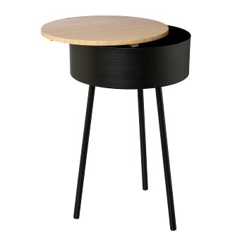 Metal Side Table with Wooden Cover Trelleborg, 32x32x50cm, Black