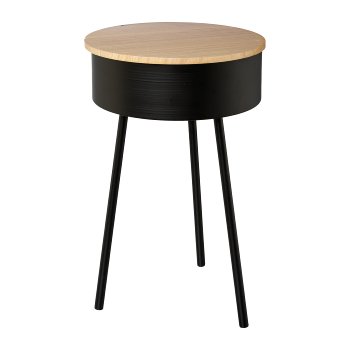 Metal Side Table with Wooden Cover Trelleborg, 32x32x50cm, Black