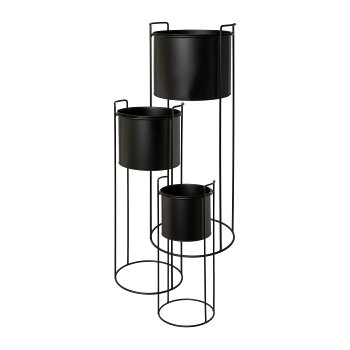 Metal planter TRELLEBORG, on rack, set of 3, 19x50/23x65/28x80cm, black