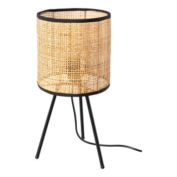 Metal lamp rack on feet and woven rattan, 19x41cm, natural