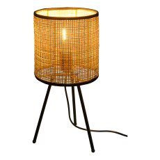 Metal lamp rack on feet and woven rattan, 19x41cm, natural