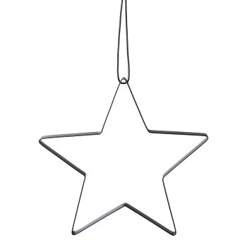 Metal star hanger open with leather strap, 12cm, black