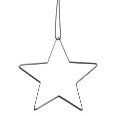 Metal star pendant open with leather strap, 30cm, black