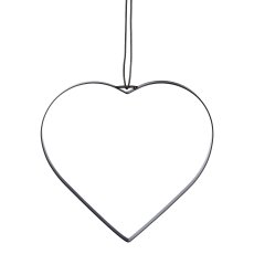 Metal heart pendant open with leather strap, 20cm, black