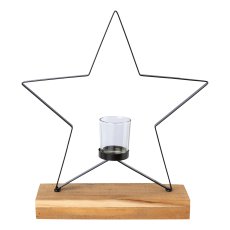 Metall Stern Objekt m.Glas auf Holz Board, 30x8x31cm, schwarz