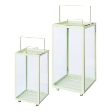 Metal lantern set of 2 SOFIA, 17x17x41/23x23x54cm, light green, 2/set