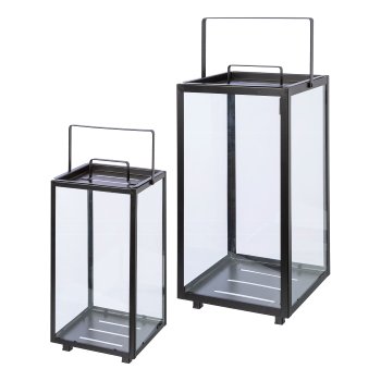 Metal lantern SOFIA, set of 2, 17x17x41/23x23x54cm, black, 2/set