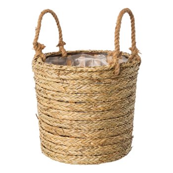 Sea grass basket with handle set of 3 TRANG, 20x25/26x30/30x34cm, natural,