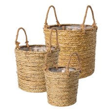 Sea grass basket with handle set of 3 TRANG, 20x25/26x30/30x34cm, natural,