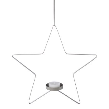 Metal star tea light holder with glass OSLO, 30x8x28cm/glass 6,2x5cm, gray