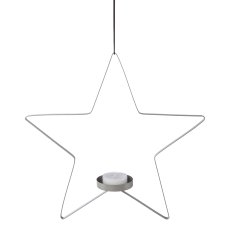 Metal star tea light holder with glass OSLO, 30x8x28cm/glass 6,2x5cm, gray