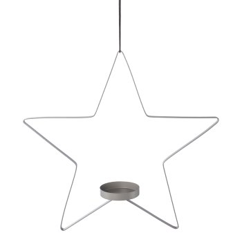 Metal star tea light holder with glass OSLO, 30x8x28cm/glass 6,2x5cm, gray
