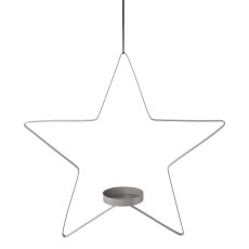 Metal star tea light holder with glass OSLO, 30x8x28cm/glass 6,2x5cm, gray