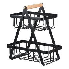 Metal basket 2-layer w. wooden