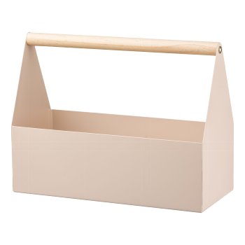 Metal Planter Box w.Wooden Handle CORNELIA, 30x13x24cm, Beige