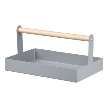 Metal Plant Tray w.Wooden Handle CORNELIA, 30x20x15cm, Grey