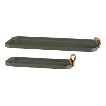 Metall Tablett CORNELIA, rechteckig, 2er Set, 40x17x1,5/30x12x1,5cm, moos
