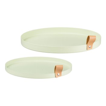 Metal plate CORNELIA, round, set of 2, 30x30x2.5/25x25x2cm, light green