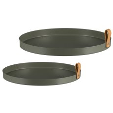 Metal plate CORNELIA, round, set of 2, 30x30x2,5/25x25x2cm, moss