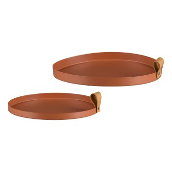 Metal plate CORNELIA, round, set of 2, 30x30x2,5/25x25x2cm, cinnamon