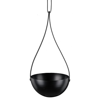 Metall Pflanzhängeschale m. Lederhänger, 13x12,5x27/45cm, Schwarz, LEPURO
