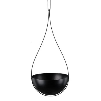 Metal Plant Hanging Bowl w. Leather Hanger, 17x16x37/54cm, Black