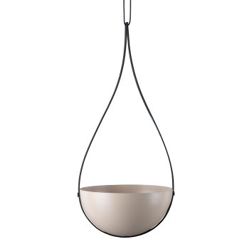 Metall Pflanzhängeschale m. Lederhänger, 17x16x37/54cm, Beige, LEPURO