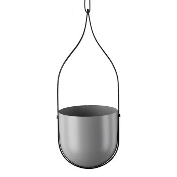 Metal hanging basket with leather hanger, 12,5x12x32/49cm, Grey
