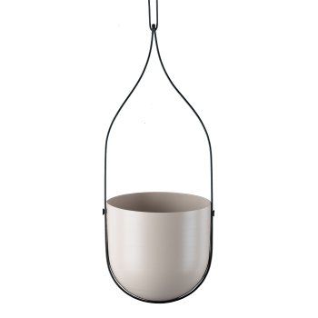 Metal hanging basket with leather hanger, 12,5x12x32/49cm, Beige