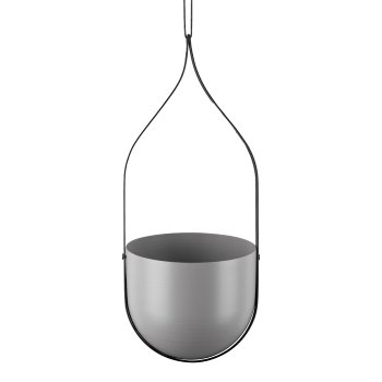 Metal hanging basket with leather hanger, 16,5x16x41/56cm, Grey