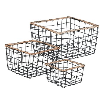 Metal wire basket square set of 3 STOCKS, 25x25x15/20x20x12,5/15x15x10cm