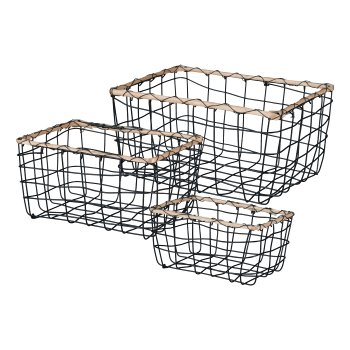 Metal wire basket rectangular set of 3 STOCKS, 30x22x15/25x18x12,5/20x13x10cm
