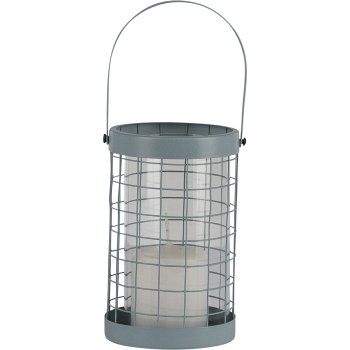 Metall Windlicht CIENNA, mit Henkel, mit Glas, 16/26x10x10cm, wasserblau