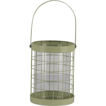 Metal lantern CIENNA, with handle, with glass, 16/26x12x12cm, light green