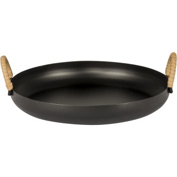 Metal tray TRUDI, round, with handles, 25x25x7.5cm, black